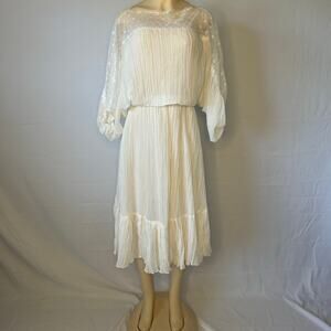 Vintage 1970s ACT I New York Ivory Prairie Lace Midi Dress Fairycore